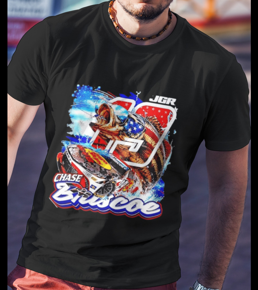 Chase Briscoe 19 JGR NASCAR Bass Pro Shops American Flag Racing Fish T-Shirt