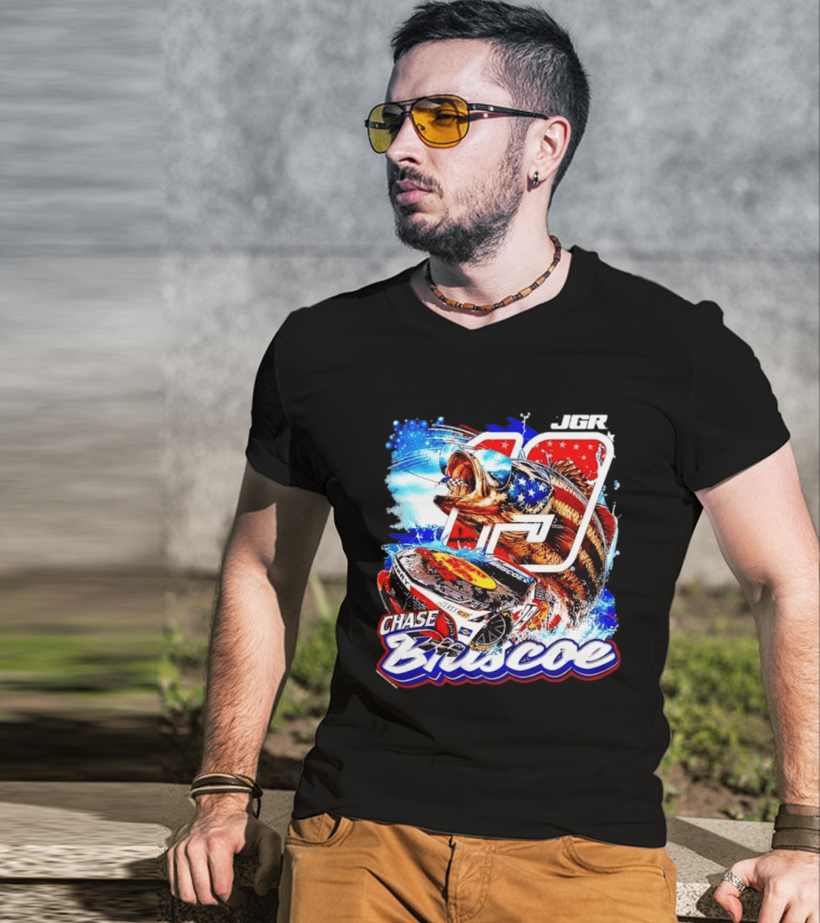 Chase Briscoe 19 JGR NASCAR Bass Pro Shops American Flag Racing Fish T-Shirt