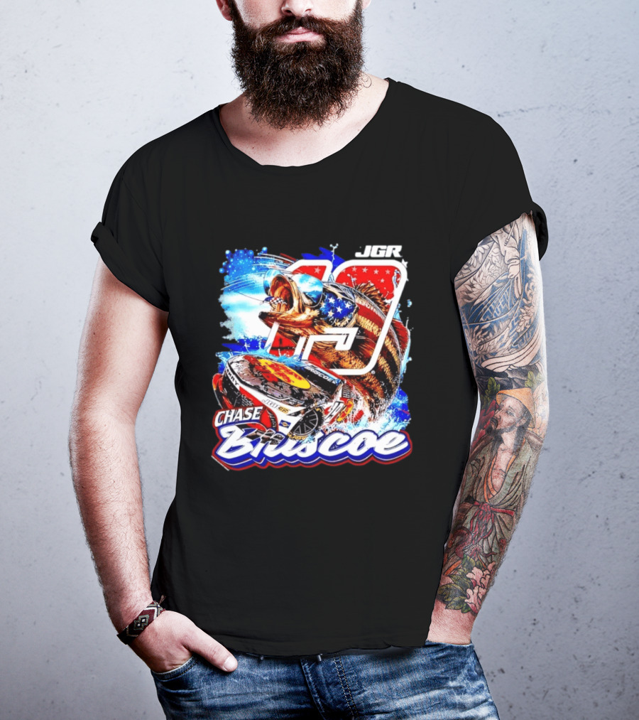 Chase Briscoe 19 JGR NASCAR Bass Pro Shops American Flag Racing Fish T-Shirt
