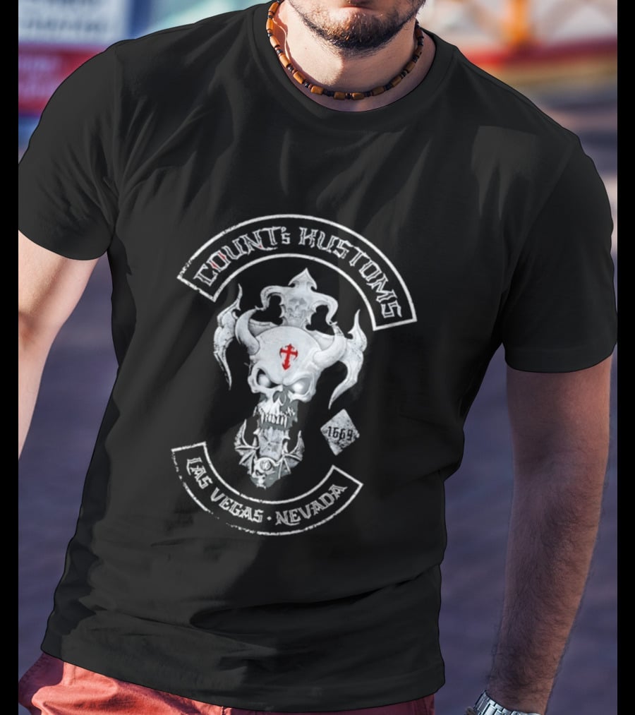 Count's Kustoms Las Vegas Nevada Skull With Cross 1669 T-Shirt