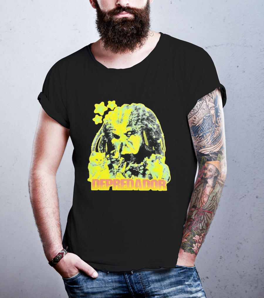 Depredador Predator Sci Fi With Kittens And Stars T-Shirt