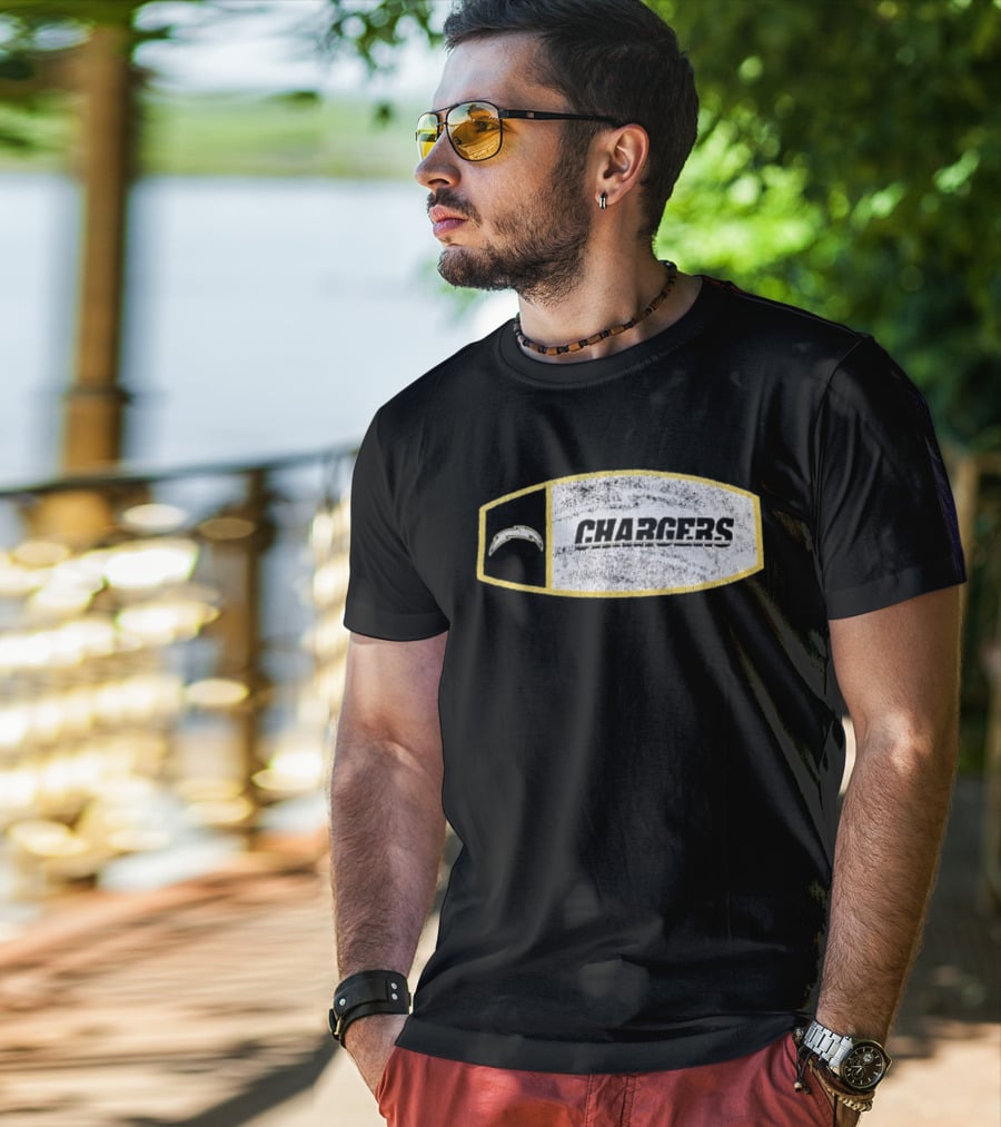 Los Angeles Chargers Distressed Look With Iconic Bolt Border T-Shirt