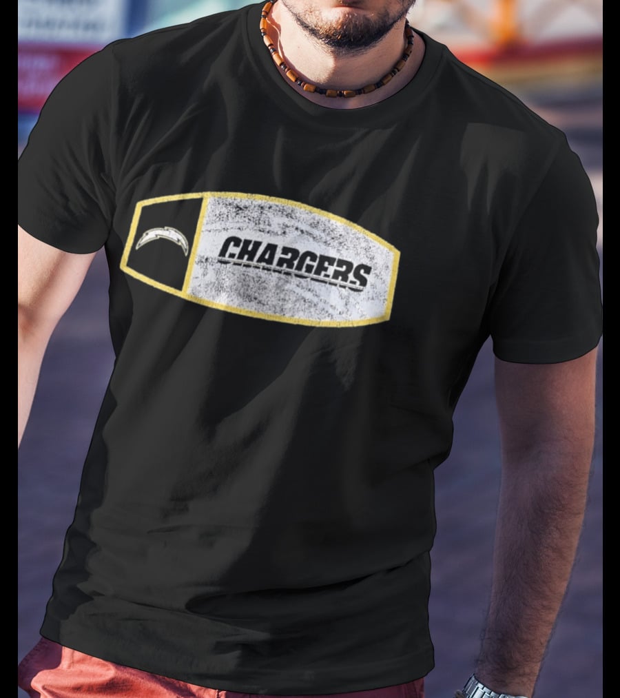 Los Angeles Chargers Distressed Look With Iconic Bolt Border T-Shirt