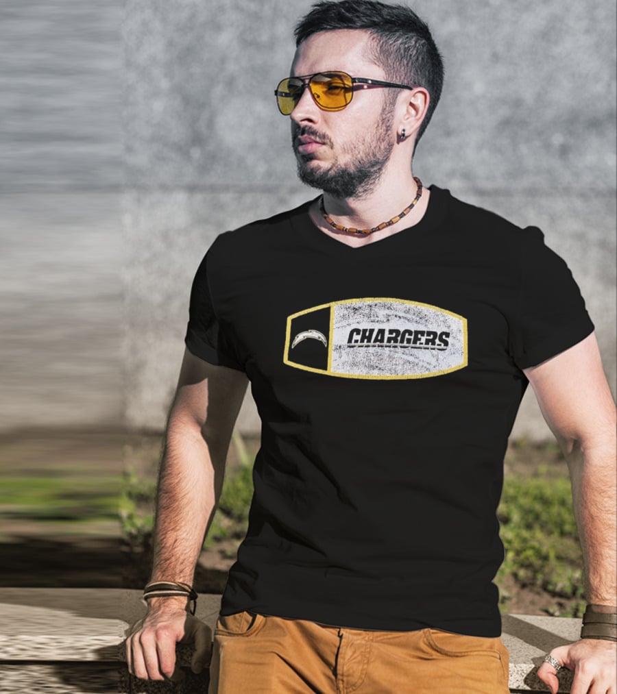 Los Angeles Chargers Distressed Look With Iconic Bolt Border T-Shirt