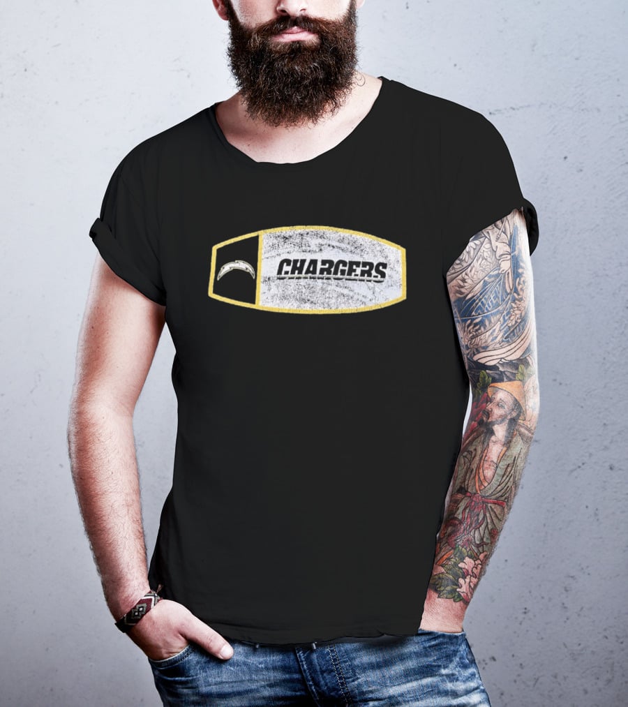 Los Angeles Chargers Distressed Look With Iconic Bolt Border T-Shirt