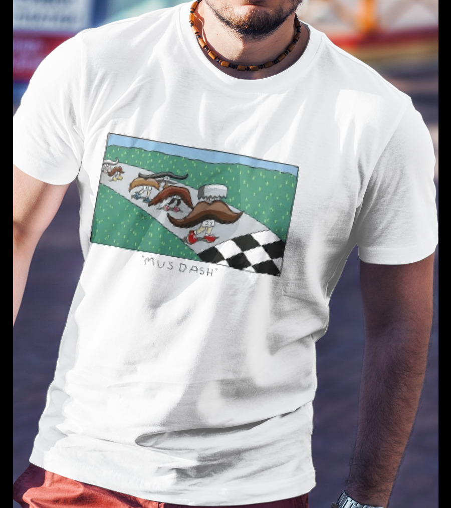 Mus Dash Mustache Race Running Pun Checkered Path Competition T-Shirt