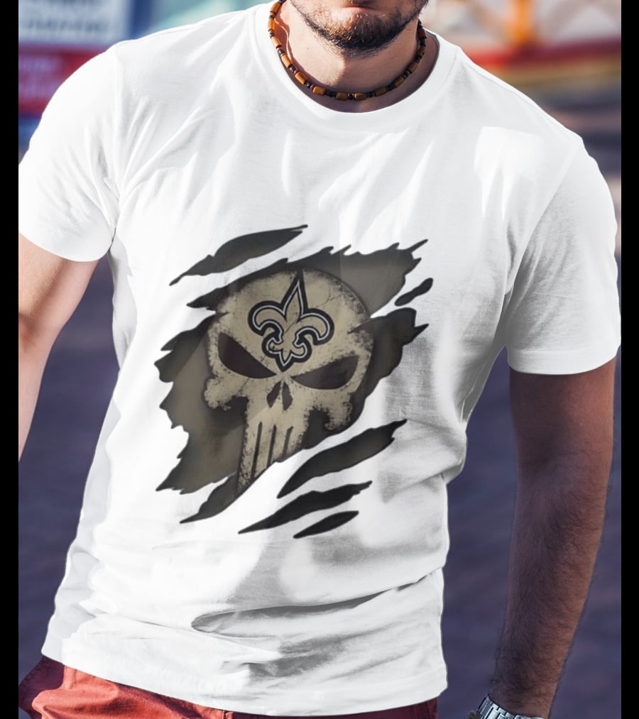 New Orleans Saints Punisher Skull Fleur De Lis Collaboration T-Shirt