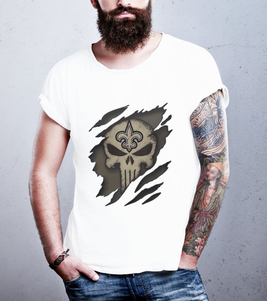 New Orleans Saints Punisher Skull Fleur De Lis Collaboration T-Shirt