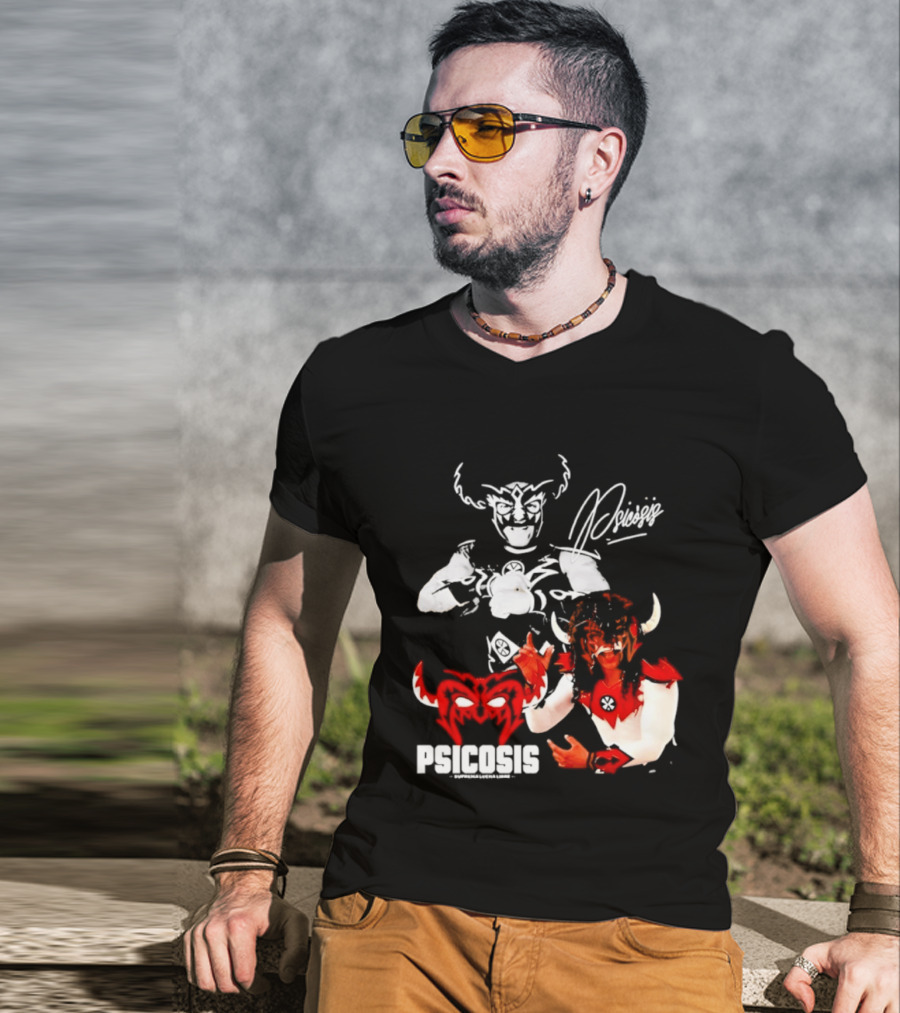 Psicosis Suprema Lucha Libre Wrestling Demon Mask Signature T-Shirt
