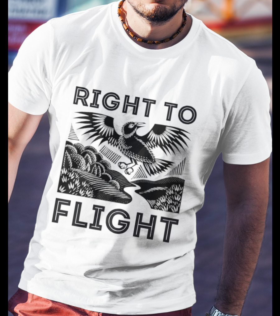 Right To Flight Raven Bird Nature Linocut T-Shirt
