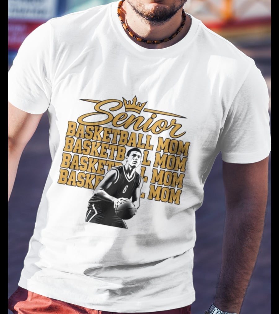 Senior Basketball Mom With Player Silhouette And Crown T-Shirt