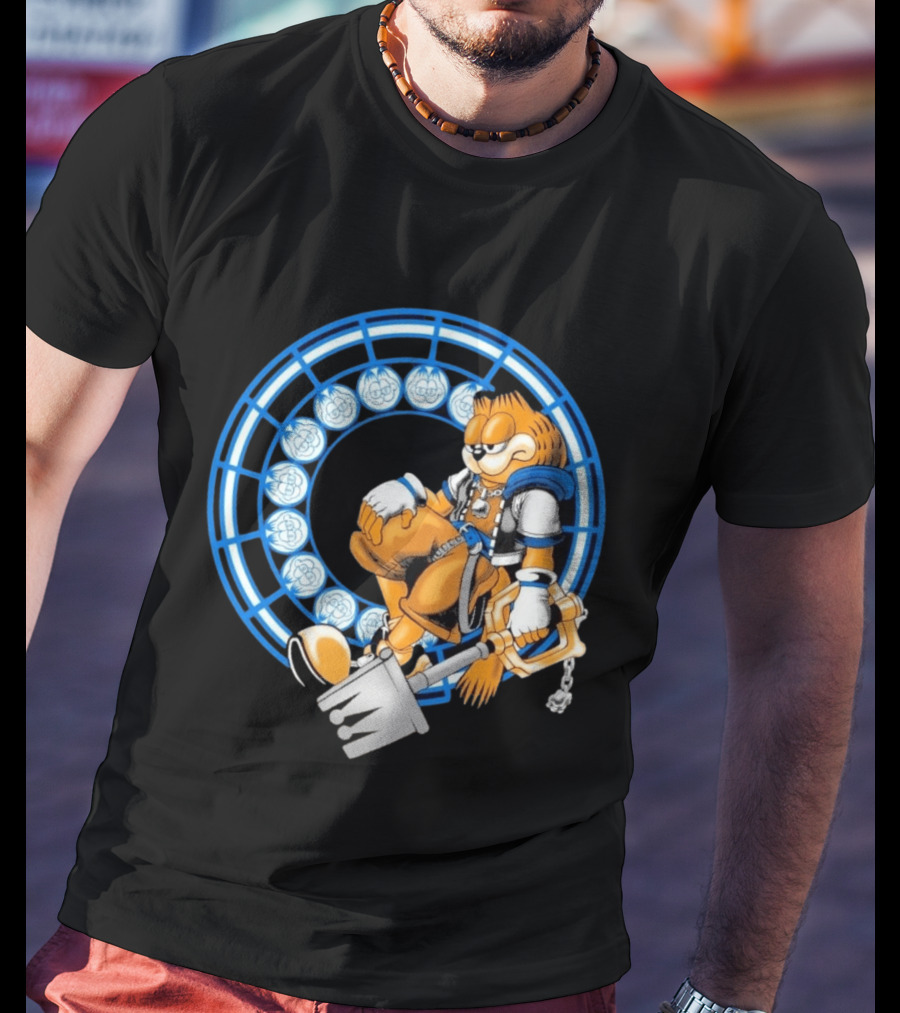 Just Another Heartless Monday Yetee Crossover With Keyblade Wielding Garfiend And Cool Blue Circles T-Shirt