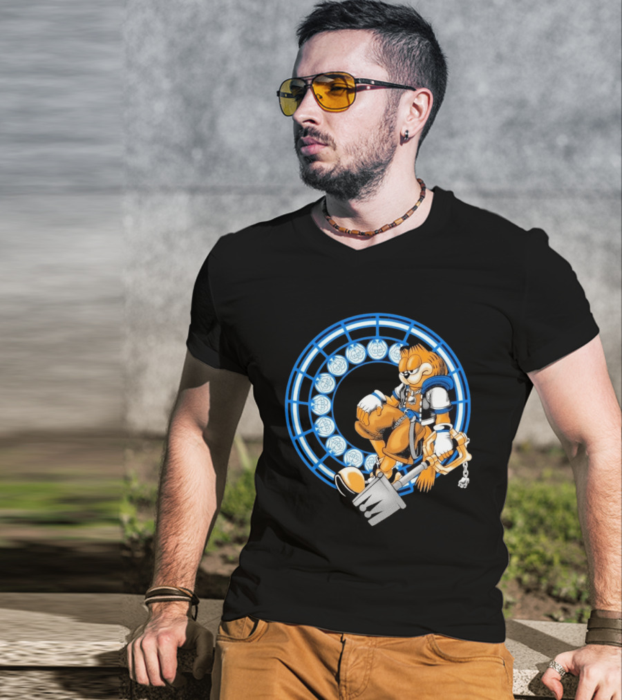 Just Another Heartless Monday Yetee Crossover With Keyblade Wielding Garfiend And Cool Blue Circles T-Shirt