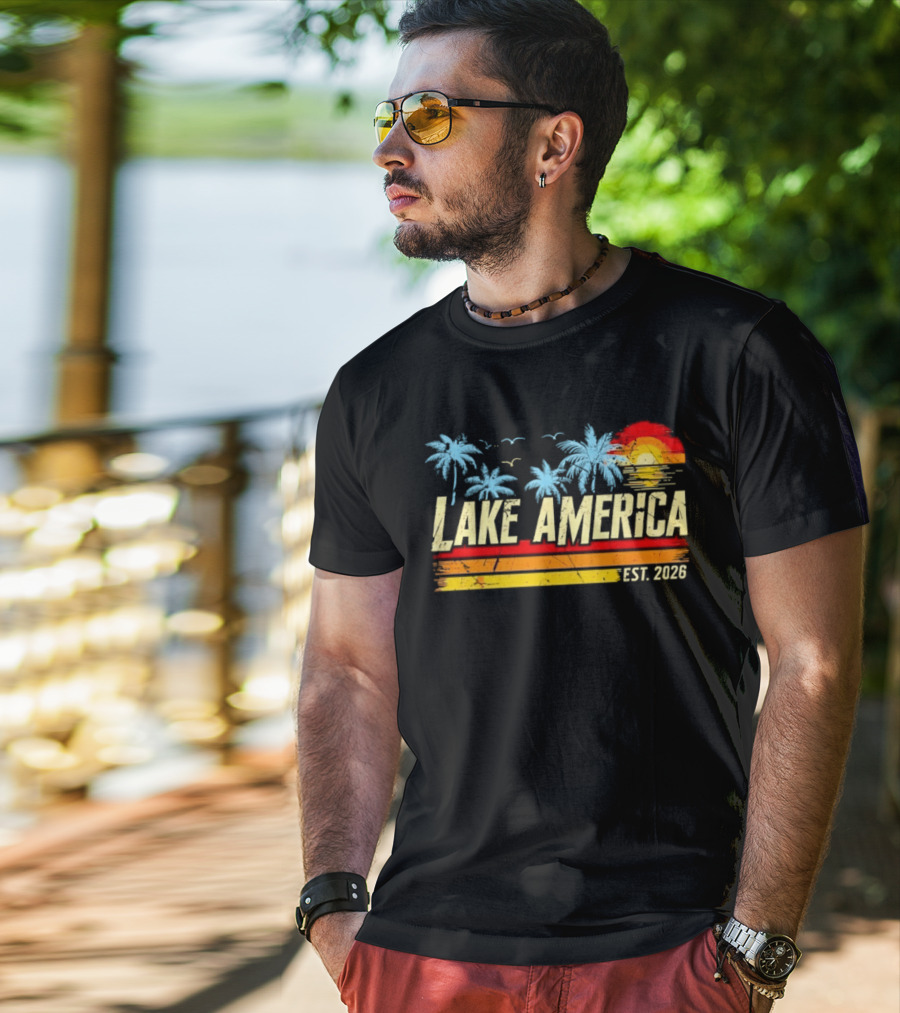 Lake America Sunset Palms Vintage Est 2026 T-Shirt