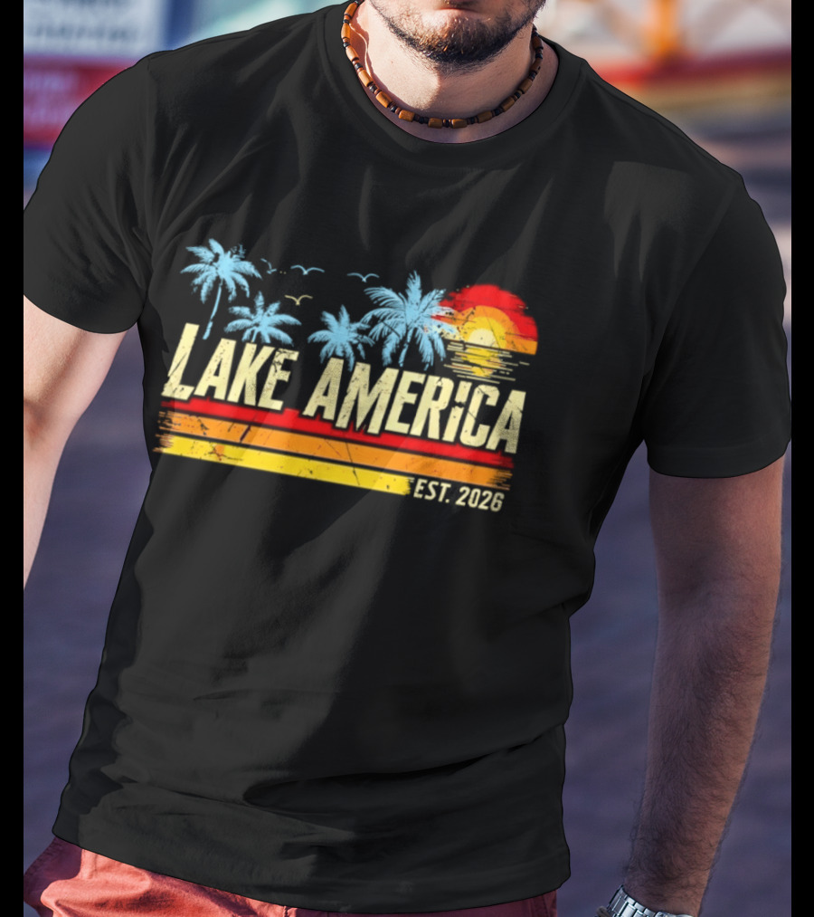 Lake America Sunset Palms Vintage Est 2026 T-Shirt