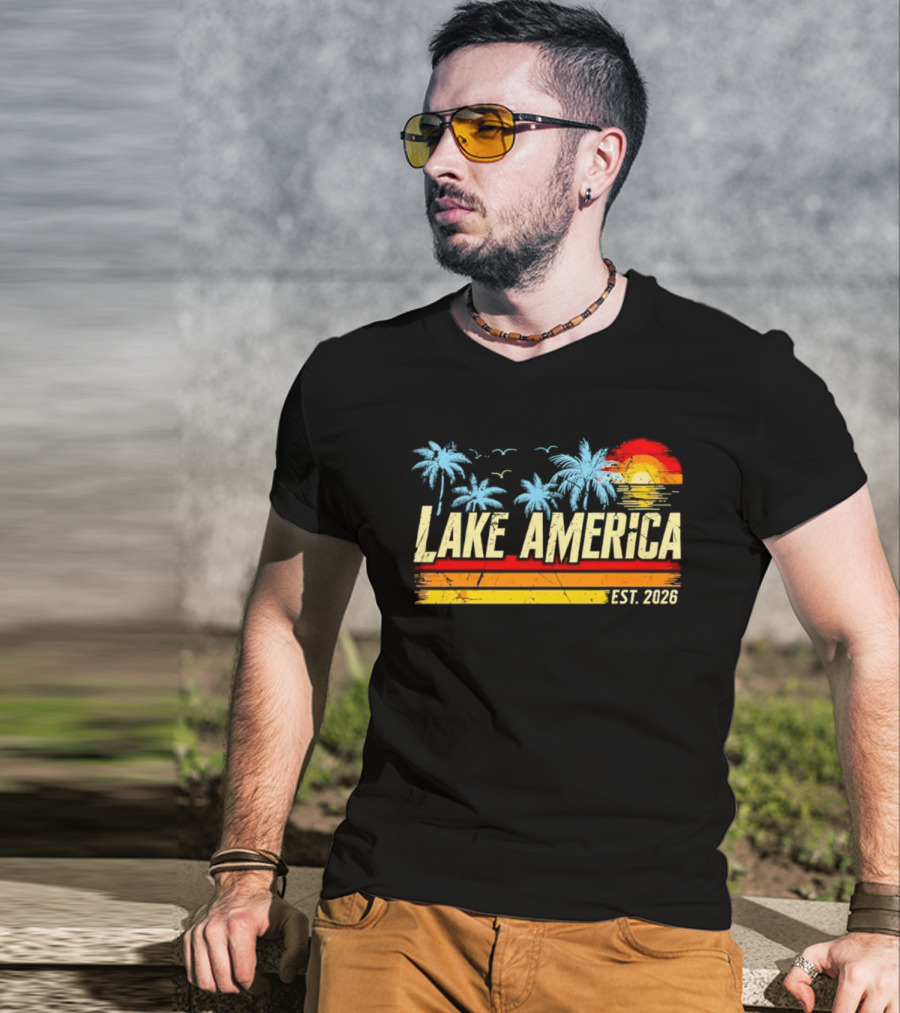 Lake America Sunset Palms Vintage Est 2026 T-Shirt