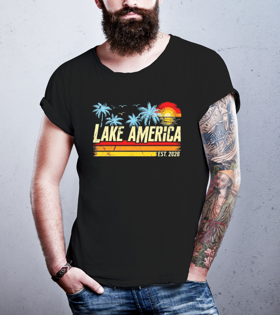 Lake America Sunset Palms Vintage Est 2026 T-Shirt
