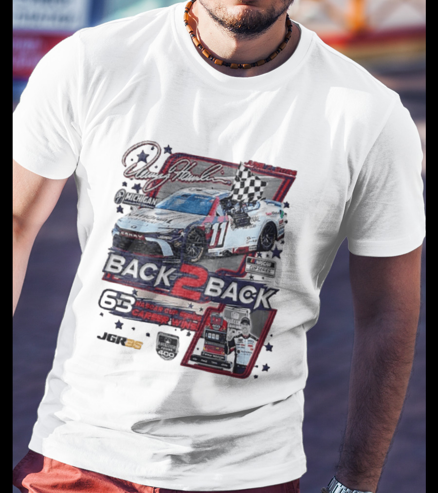 Denny Hamlin 60 NASCAR Cup Series Career Wins Back 2 Back Joe Gibbs Racing Michigan International Speedway NASCAR Cup Series Firekeepers Casino 400 T-Shirt