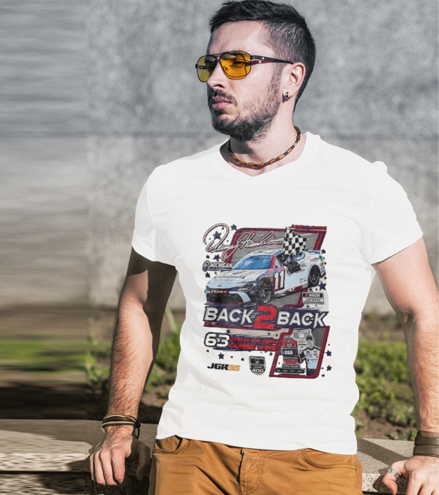 Denny Hamlin 60 NASCAR Cup Series Career Wins Back 2 Back Joe Gibbs Racing Michigan International Speedway NASCAR Cup Series Firekeepers Casino 400 T-Shirt