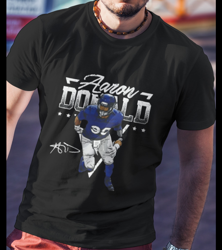 Aaron Donald Halftone Distressed Stars Player Photo T-Shirt