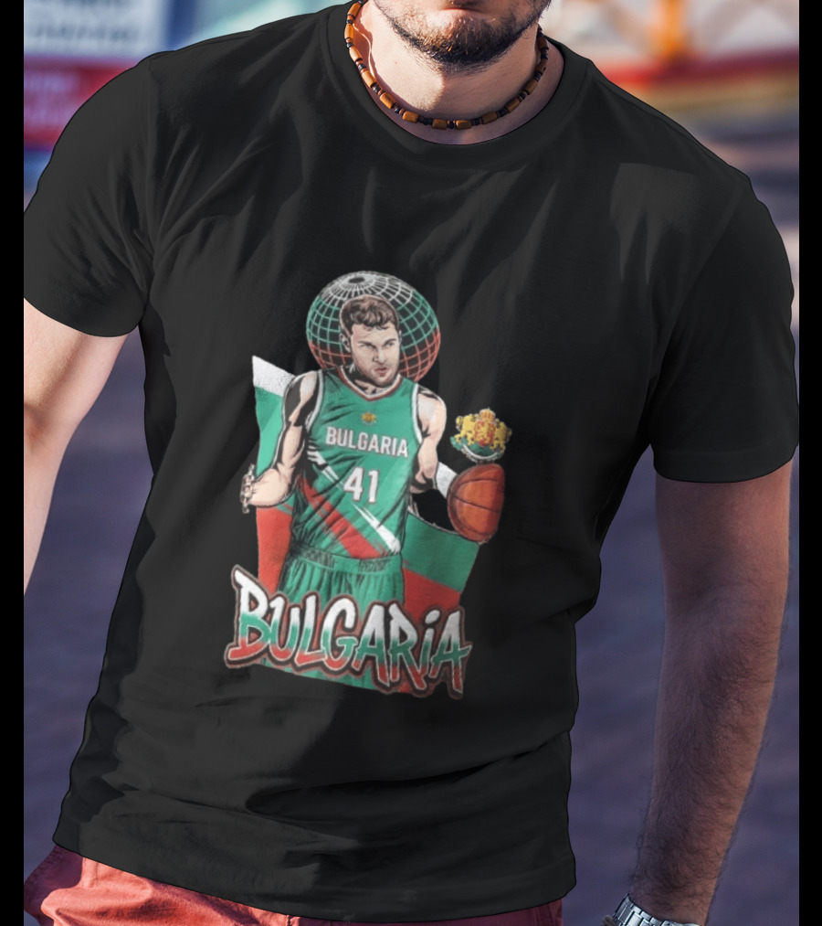 Bulgaria 41 Basketball Player Caricature Holding Ball Globe T-Shirt
