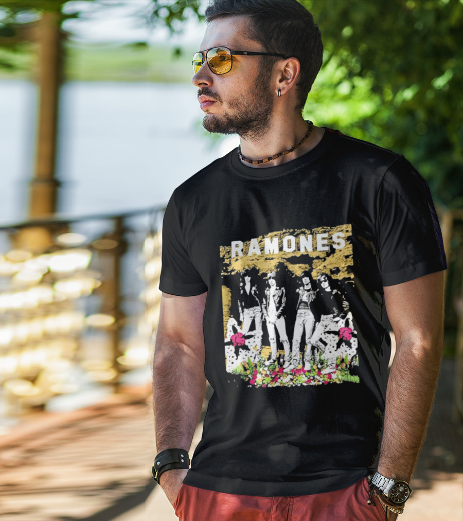 Ramones Floral Punk Rock Music Band T-Shirt