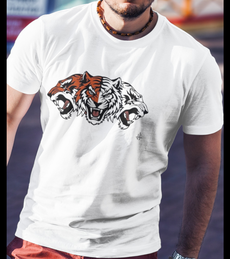 Three Headed Tiger Big Cat Fierce Roaring Trio T-Shirt