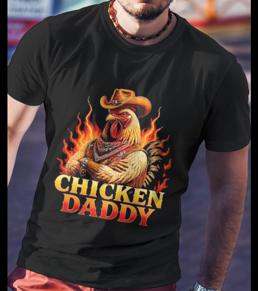 Chicken Daddy Cowboy Rooster With Flames And Bandana T-Shirt