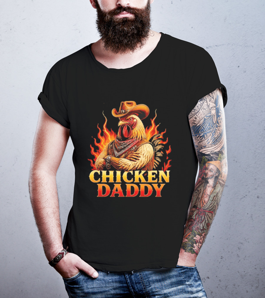 Chicken Daddy Cowboy Rooster With Flames And Bandana T-Shirt