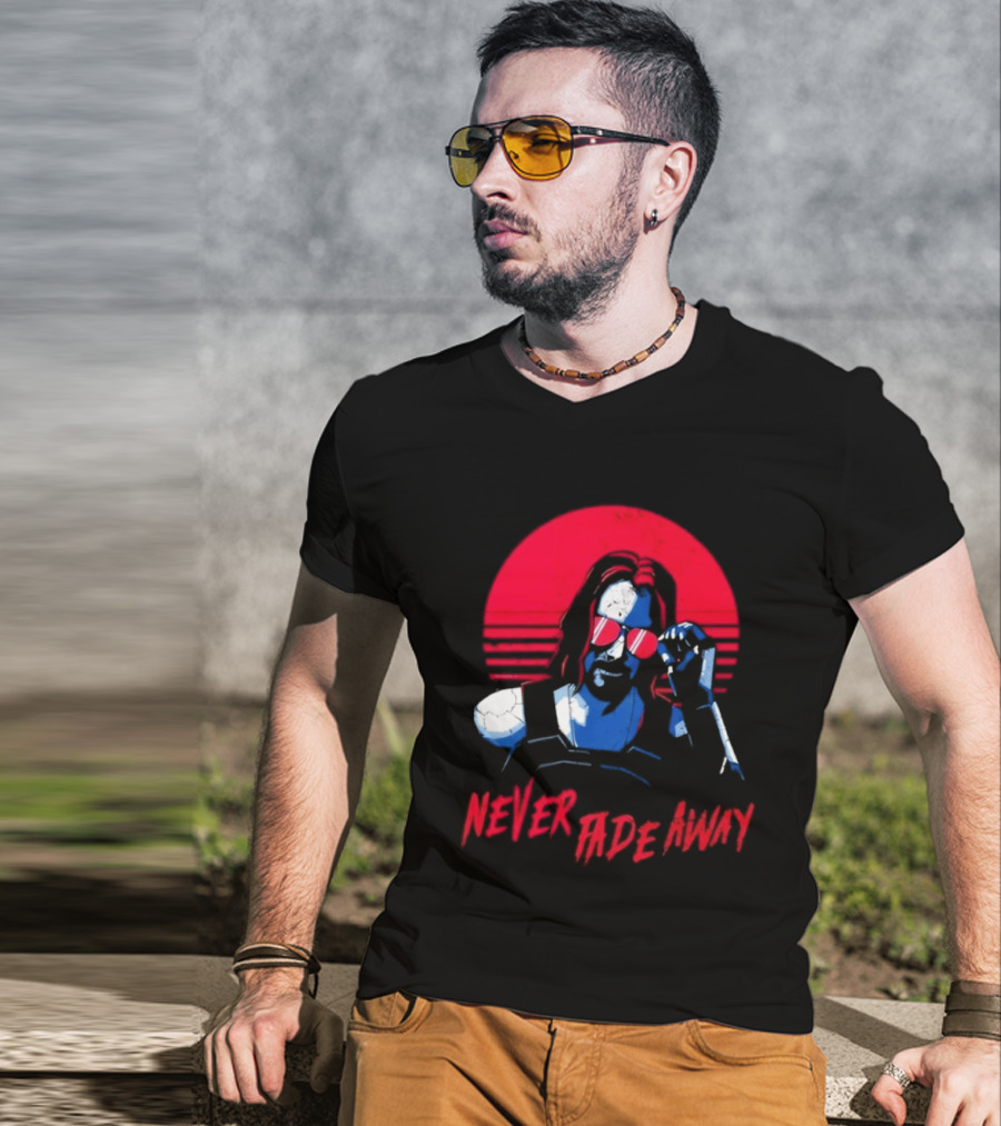 Johnny Silverhand Never Fade Away Retro Red Sun Glasses T-Shirt