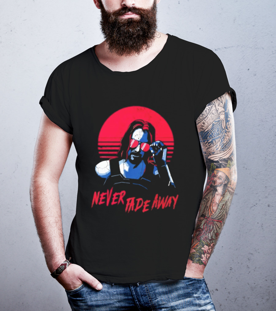 Johnny Silverhand Never Fade Away Retro Red Sun Glasses T-Shirt