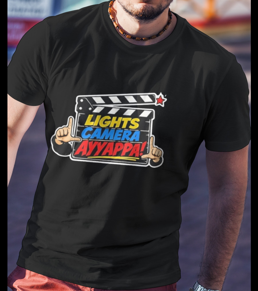 Lights Camera Ayyappa Clapperboard Theme With Film T-Shirt