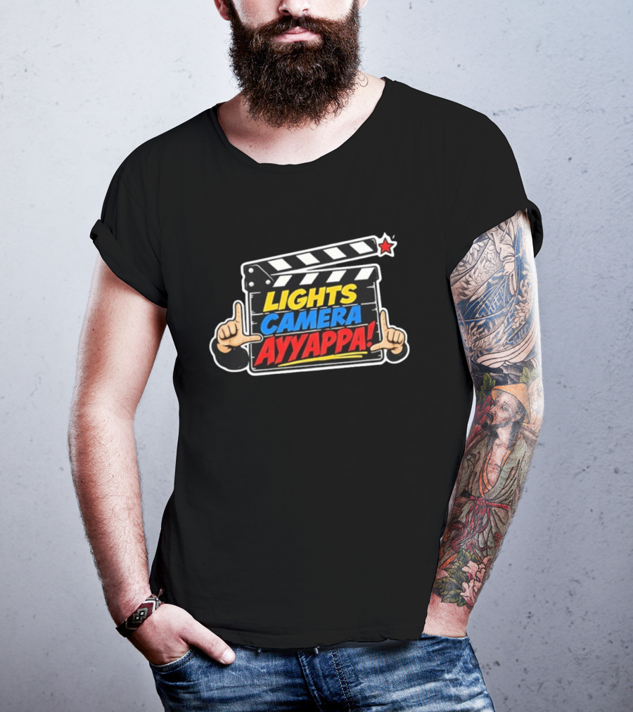Lights Camera Ayyappa Clapperboard Theme With Film T-Shirt