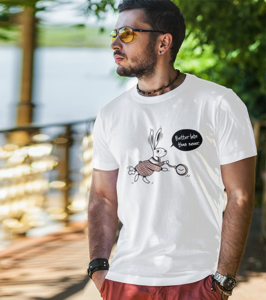 Better Late Than Never Rabbit Pocket T-Shirt