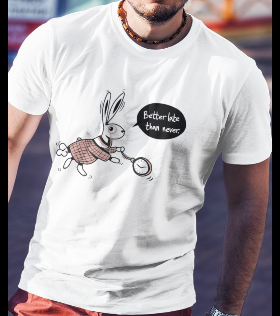 Better Late Than Never Rabbit Pocket T-Shirt