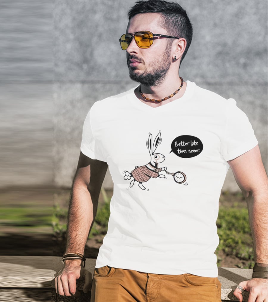 Better Late Than Never Rabbit Pocket T-Shirt