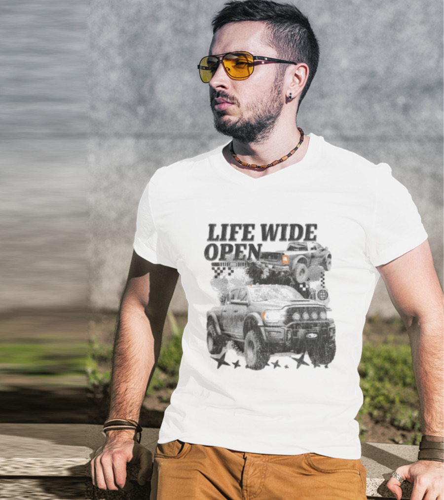 Cboystv Store Prospector Whiteout Life Wide Open Offroad Trucks T-Shirt