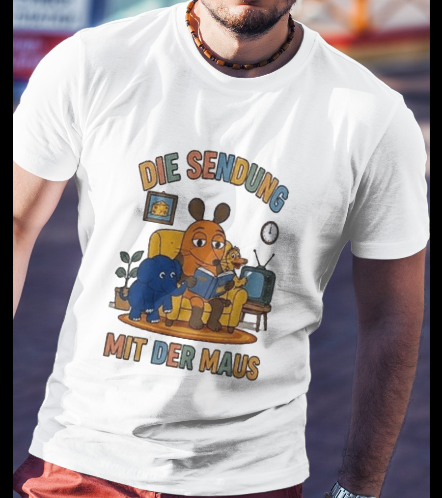Die Sendung Mit Der Maus Cartoon Maus Ente Elefant Lesen Sitzung Wohnzimmeruhr T-Shirt