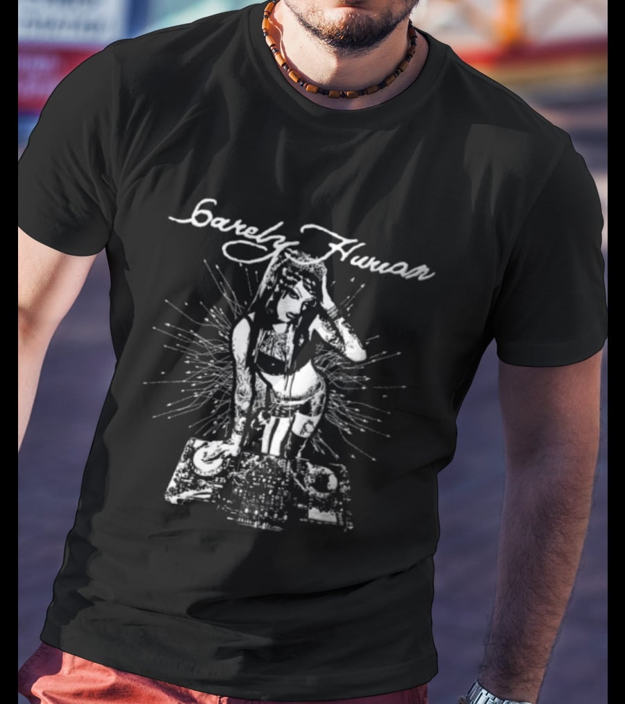 Barely Human Tattooed DJ Turntables Stencil T-Shirt