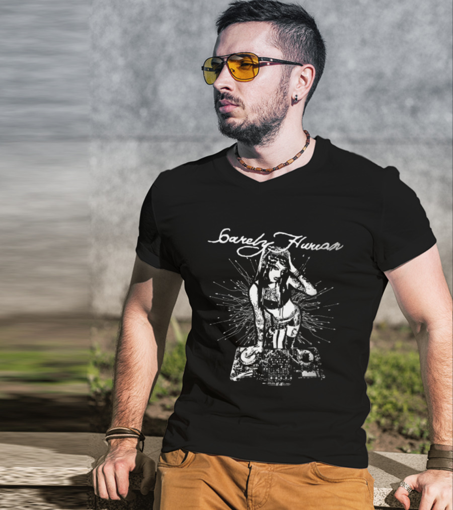 Barely Human Tattooed DJ Turntables Stencil T-Shirt
