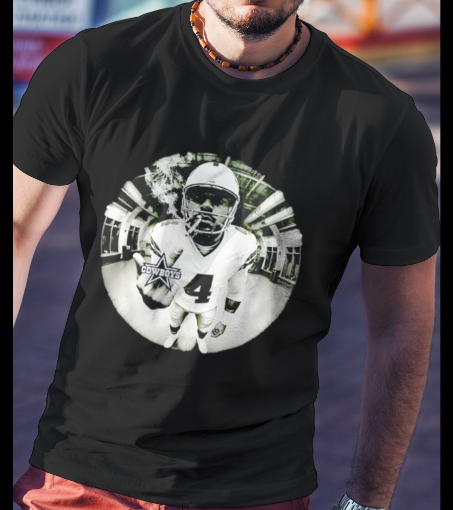 Dak Prescott Cowboys Number 4 Smoking وسط البنية التحتية T-Shirt