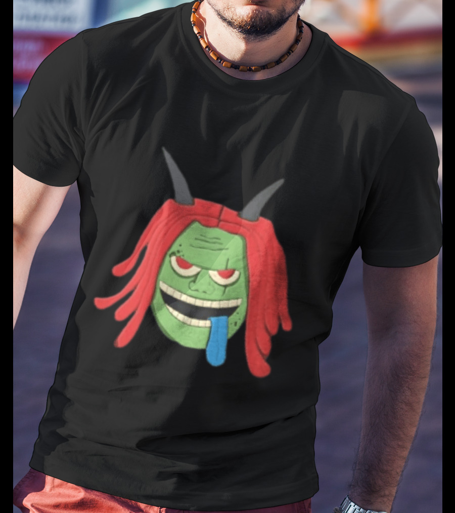 Trippie Redd Cartoon Green Devil Horns Red Hair Blue Tongue T-Shirt