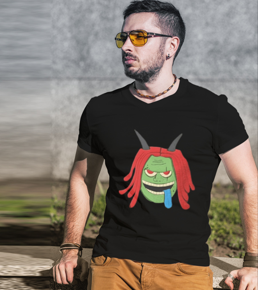 Trippie Redd Cartoon Green Devil Horns Red Hair Blue Tongue T-Shirt