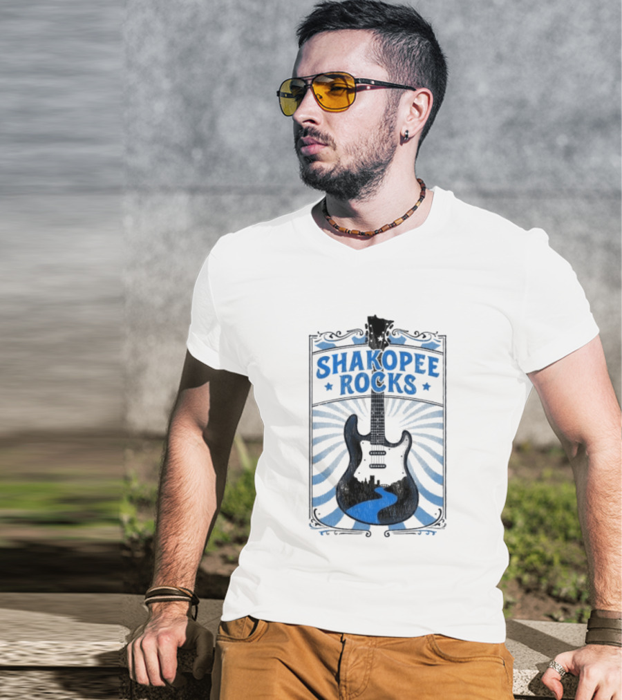 Shakopee Rocks Guitar Minnesota Rock And Roll Stripes T-Shirt