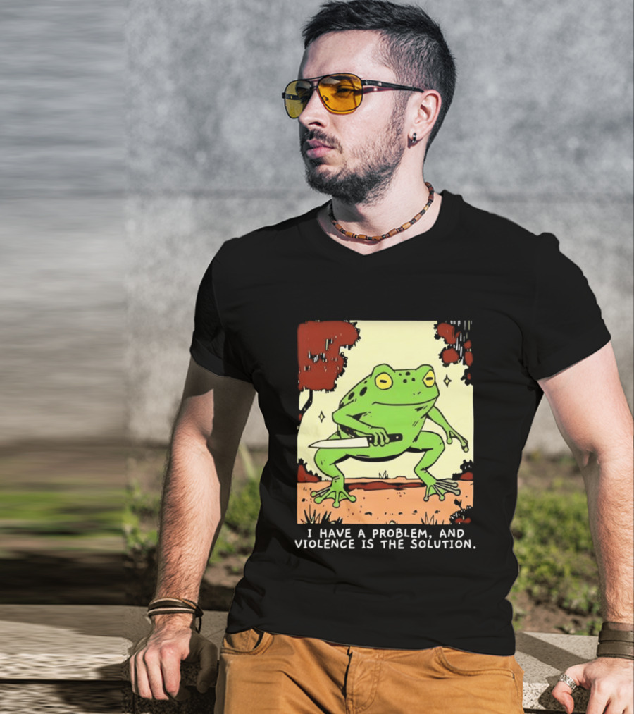 Frog Holding Knife Problem And Violence Solution T-Shirt