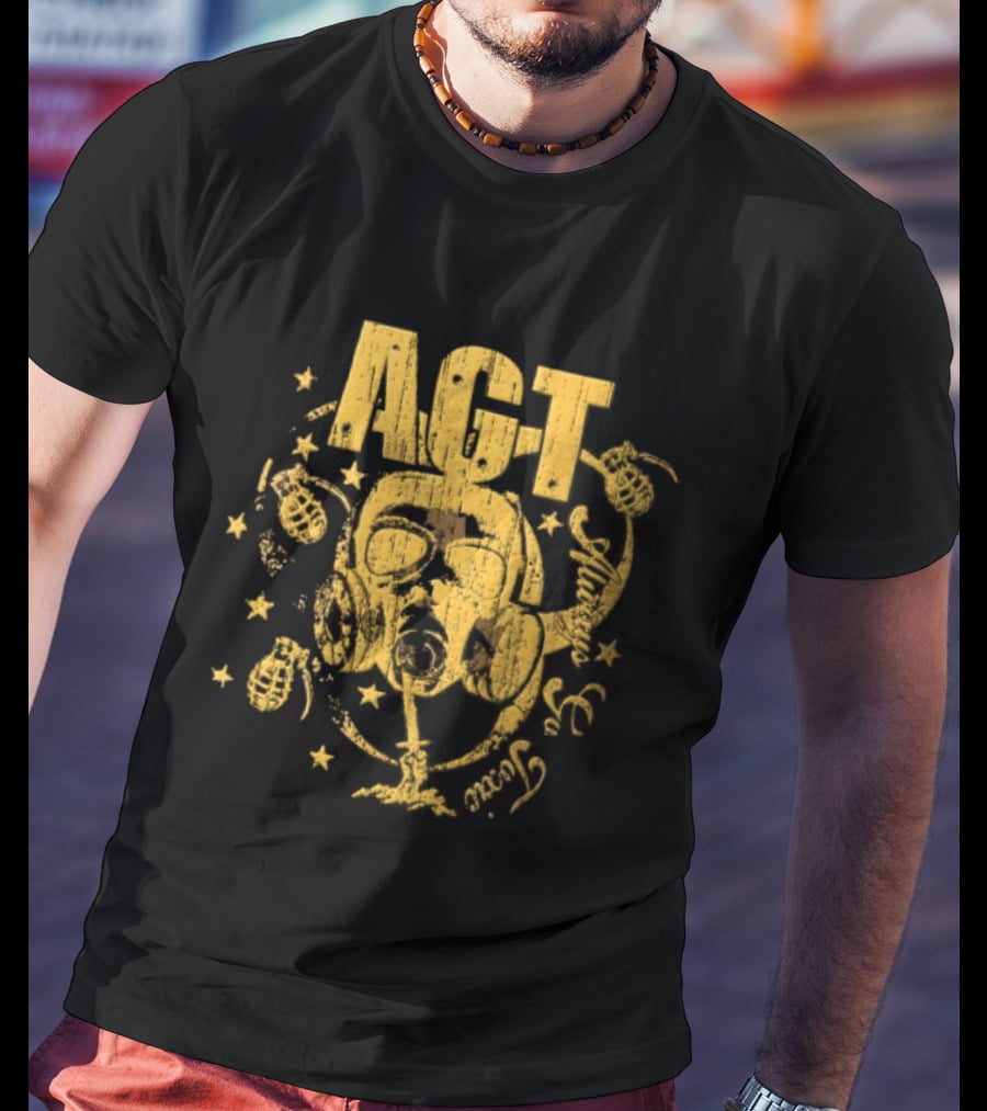 AGT Distressed Gas Mask Grenades Biohazard Stars T-Shirt
