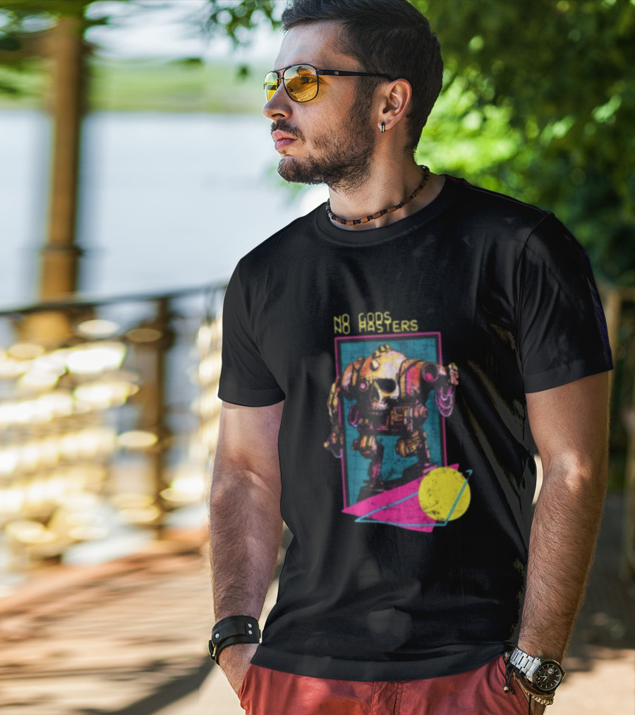 Black Magic Creative Store BMC No Gods No Masters Skull Robot T-Shirt