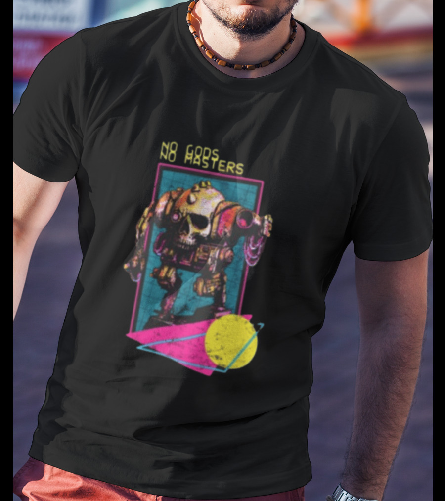 Black Magic Creative Store BMC No Gods No Masters Skull Robot T-Shirt