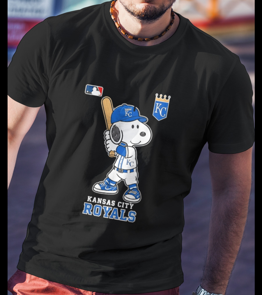 Snoopy Wearing Kansas City Royals Baseball Jersey Player MLB T-Shirt