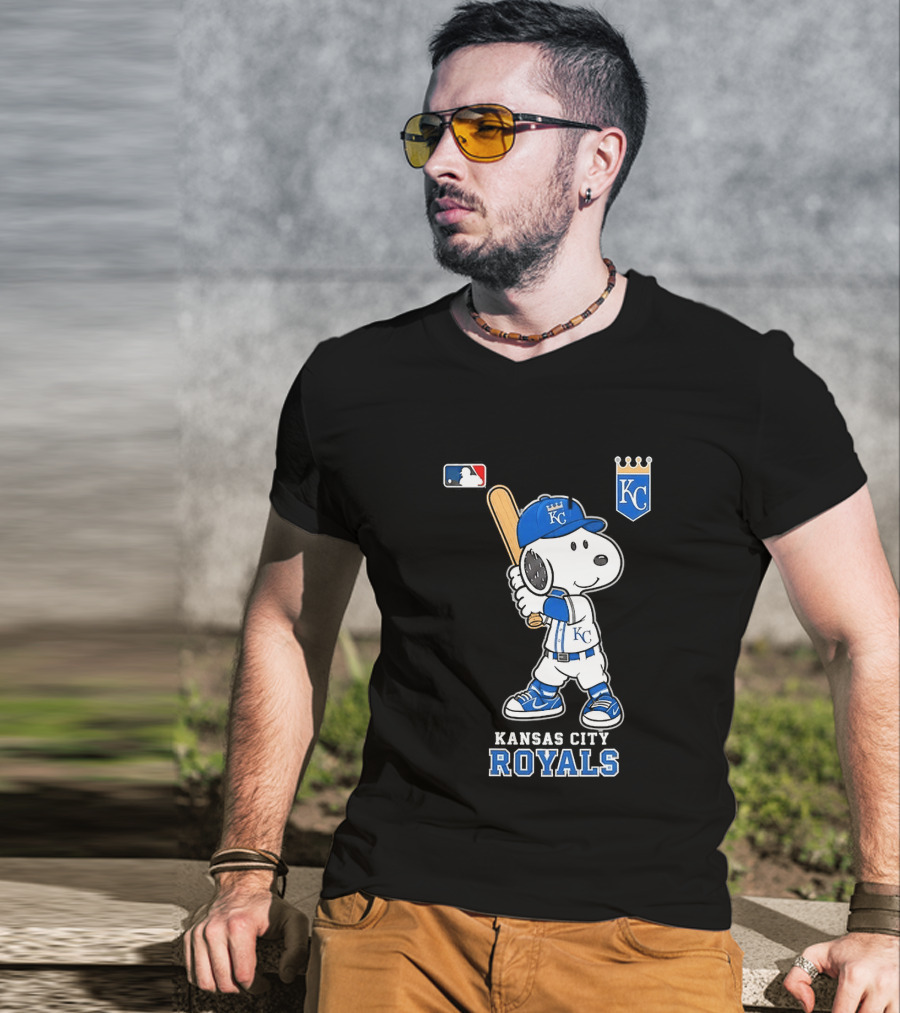 Snoopy Wearing Kansas City Royals Baseball Jersey Player MLB T-Shirt